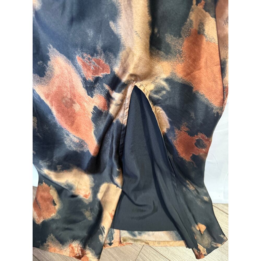 Lulus Halter Midi Dress Small NWT Satin Abstract Print Front Slit Open Back - Picture 3 of 16
